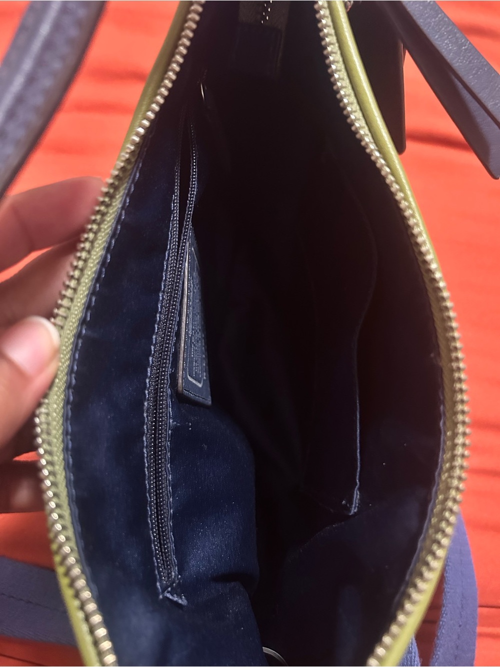 COACH Blue Leather Shoulder Bag with Lime Trim - Picture 4 of 5